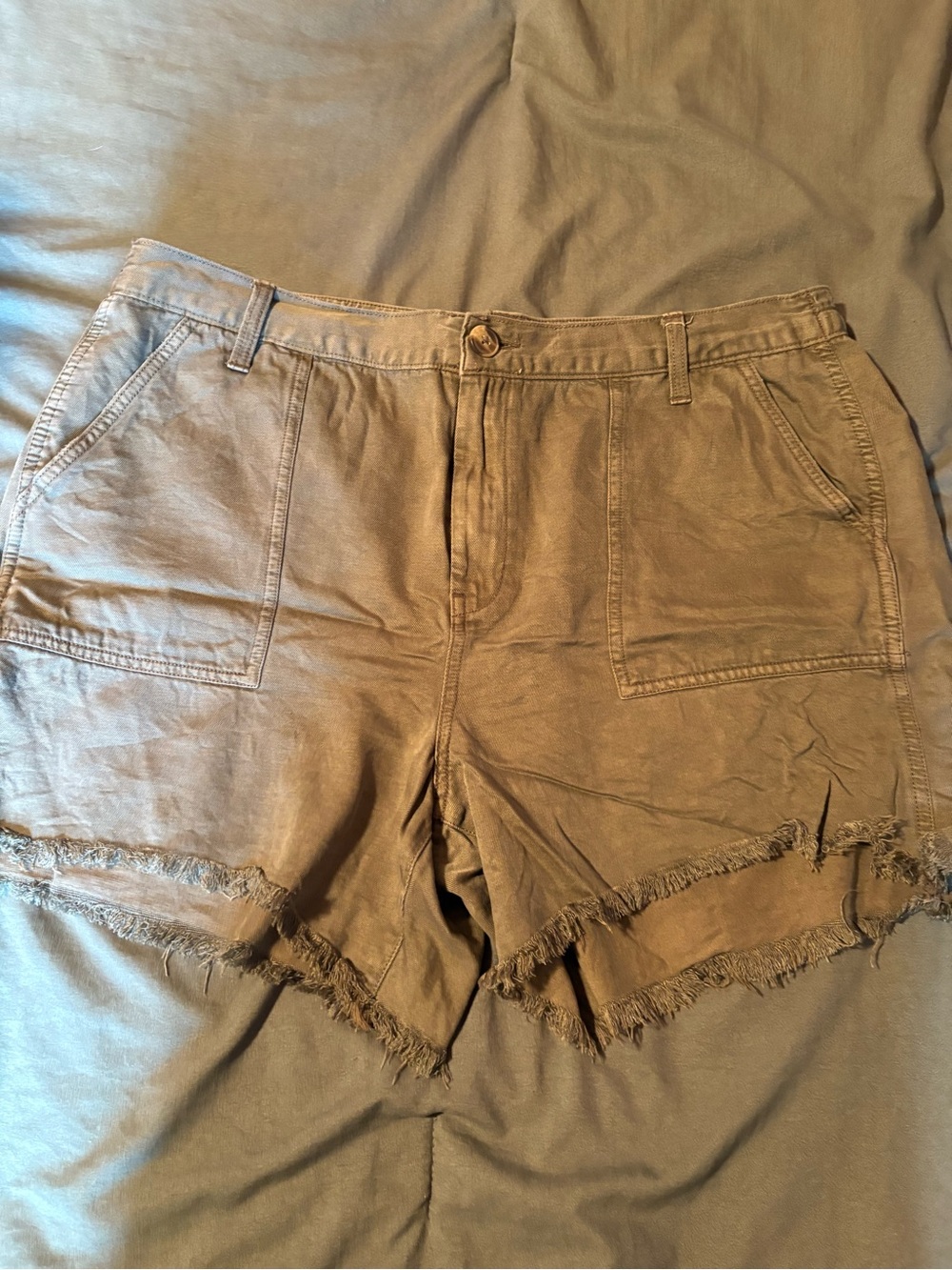 aerie Frayed Hem Utility Shorts - olive green